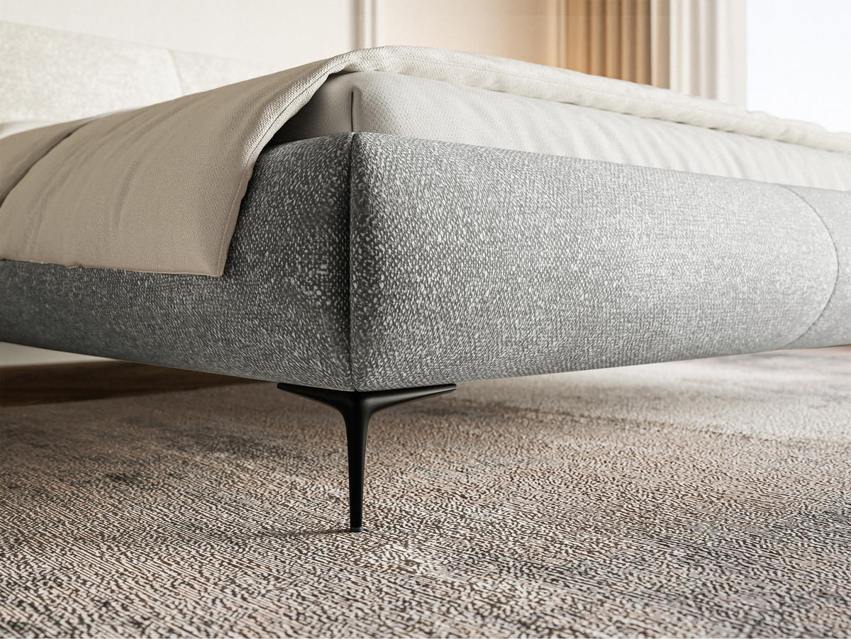 POLSTERBETT Ovalle Grau mit schwarzen Metallbeinen und Bettkasten 140 cm - Schwarz/Grau, Textil/Metall (140/200cm) - Selsey