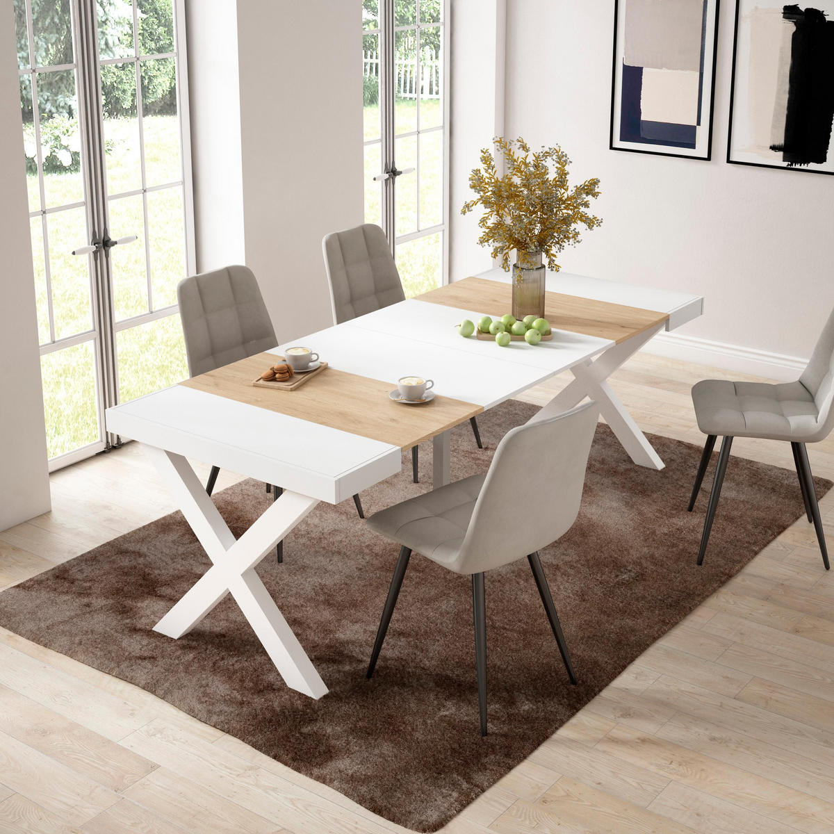 KONSOLENTISCH ausziehbar 58 bis 222cm, für 10 Gäste, eiche weiß, 90/58/73cm - Eichefarben/Multicolor, Holzwerkstoff (90/222/73cm) - Skraut Home