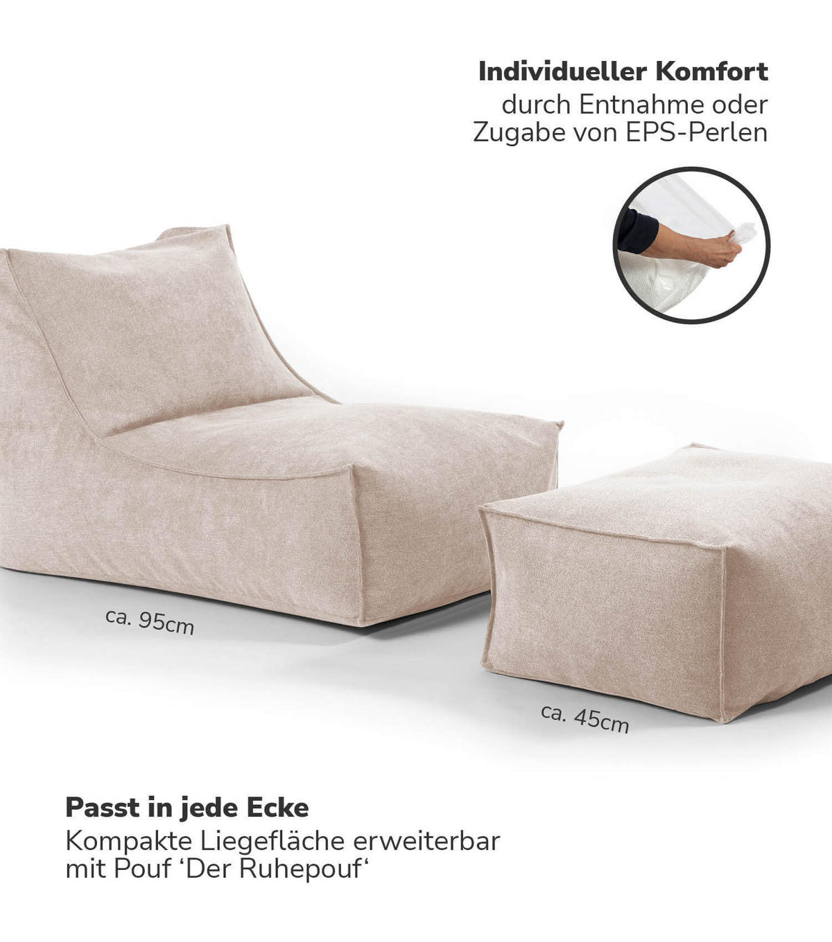 SITZSACK Der Gelassene - Beige, Textil (60/65/95cm) - Mokebo