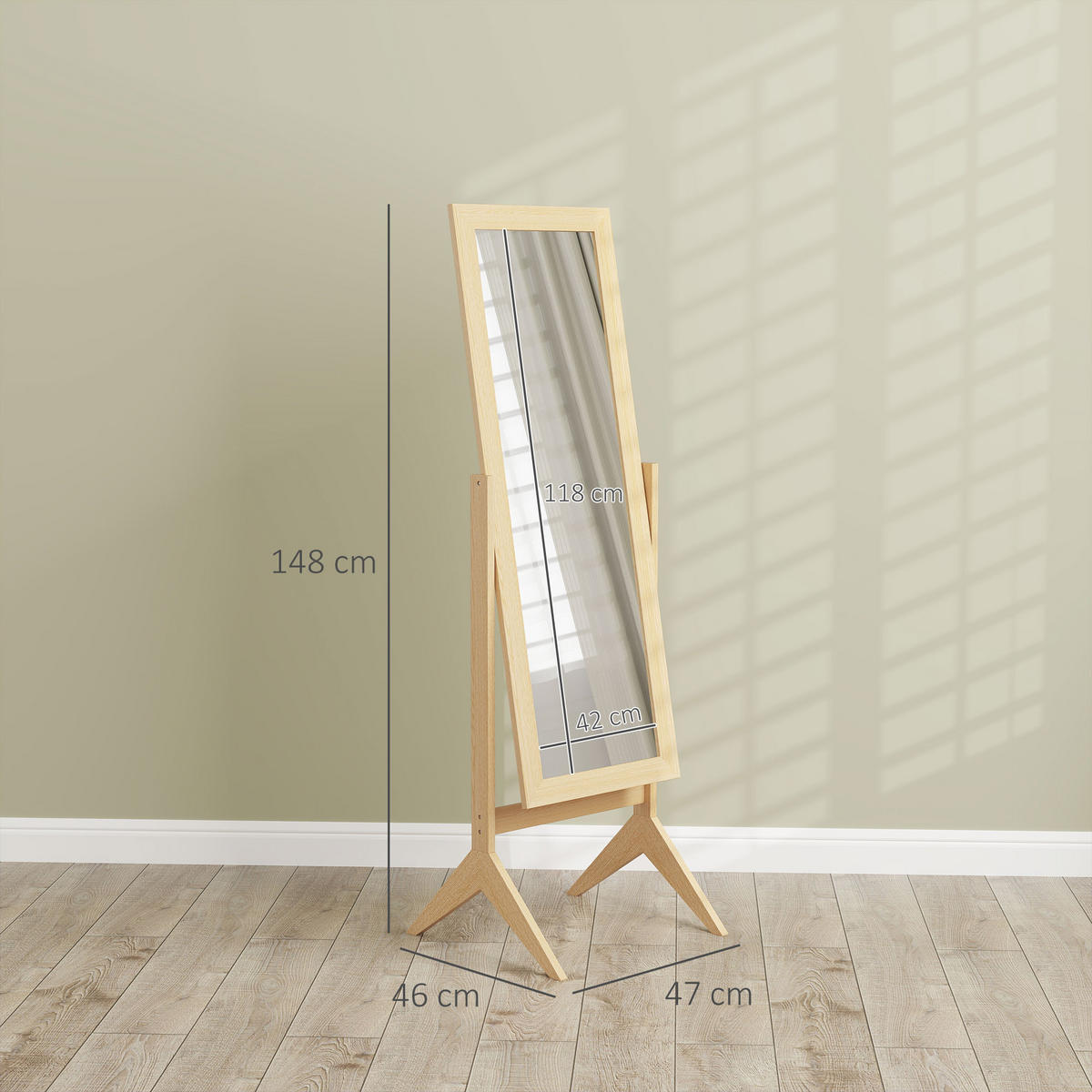 STANDSPIEGEL DE-17940 verstellbarer Neigungswinkel Eiche - Eichefarben, Holzwerkstoff (47/148/46cm) - ComfortXL