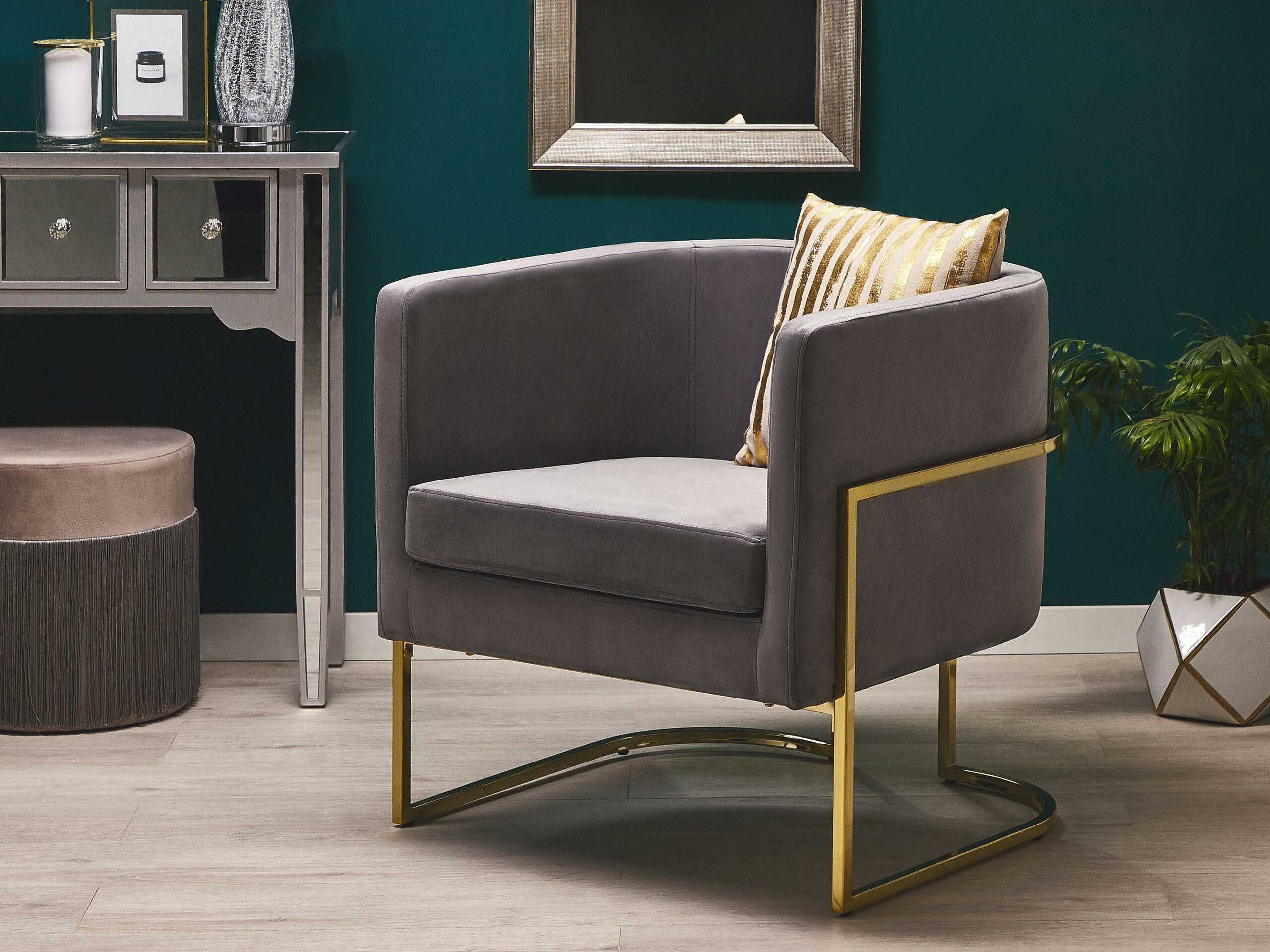 SESSEL Samtstoff Grau Sirkka - Grau, Textil/Metall (72/71/70cm) - Beliani