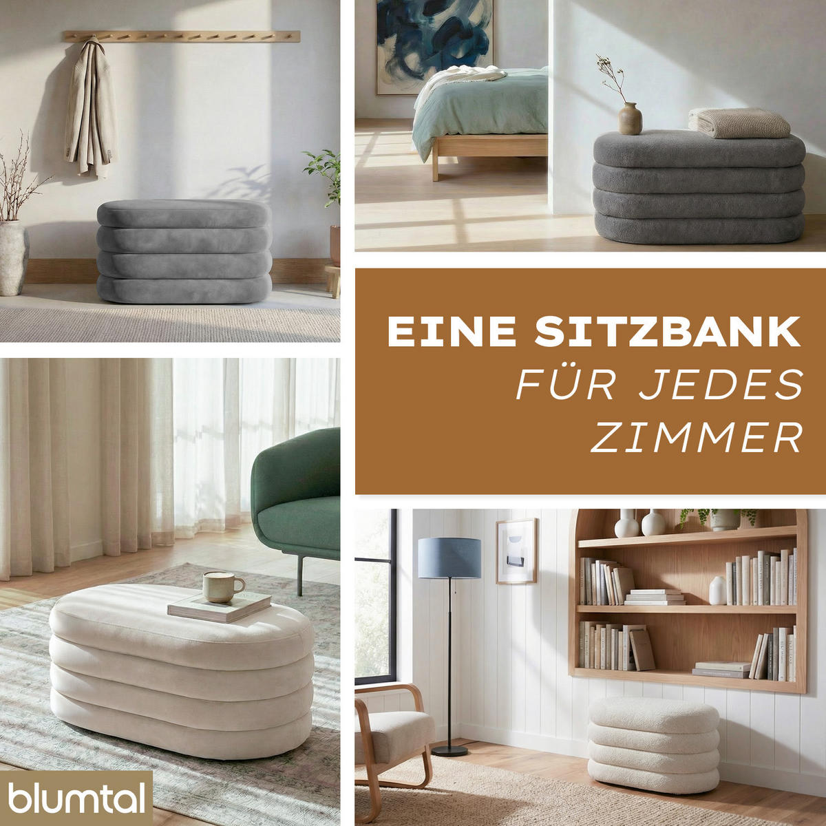 SITZBANK mit Stauraum Oval – Samt Sitztruhe Grau - Grau, Textil (42/42.5/76cm) - Blumtal