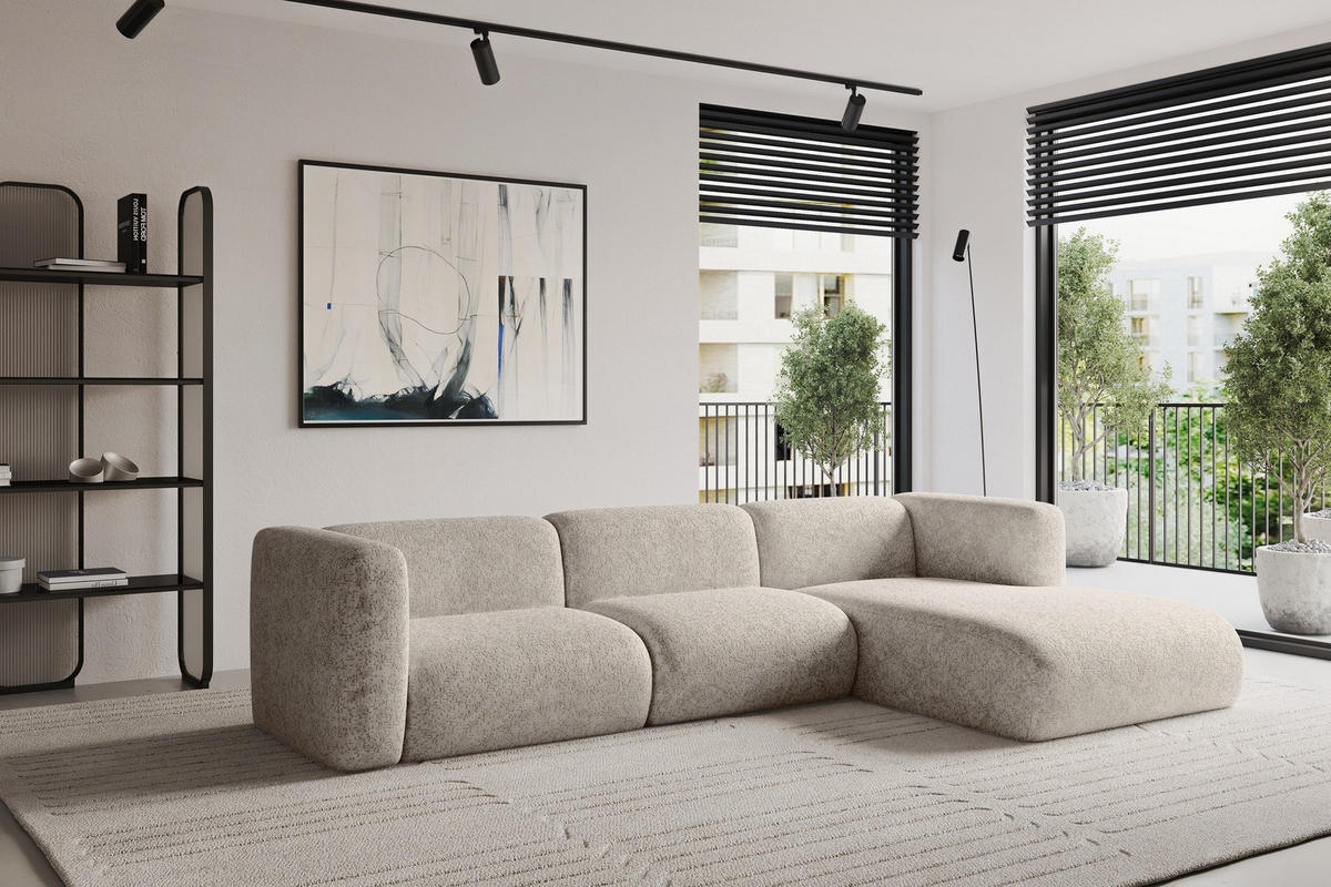 ECKSOFA Ottomane Rechts MIRA-L1 227x179x89 Beige Velours - Beige/Schwarz, Holzwerkstoff/Kunststoff (227/179cm) - ALTDECOR