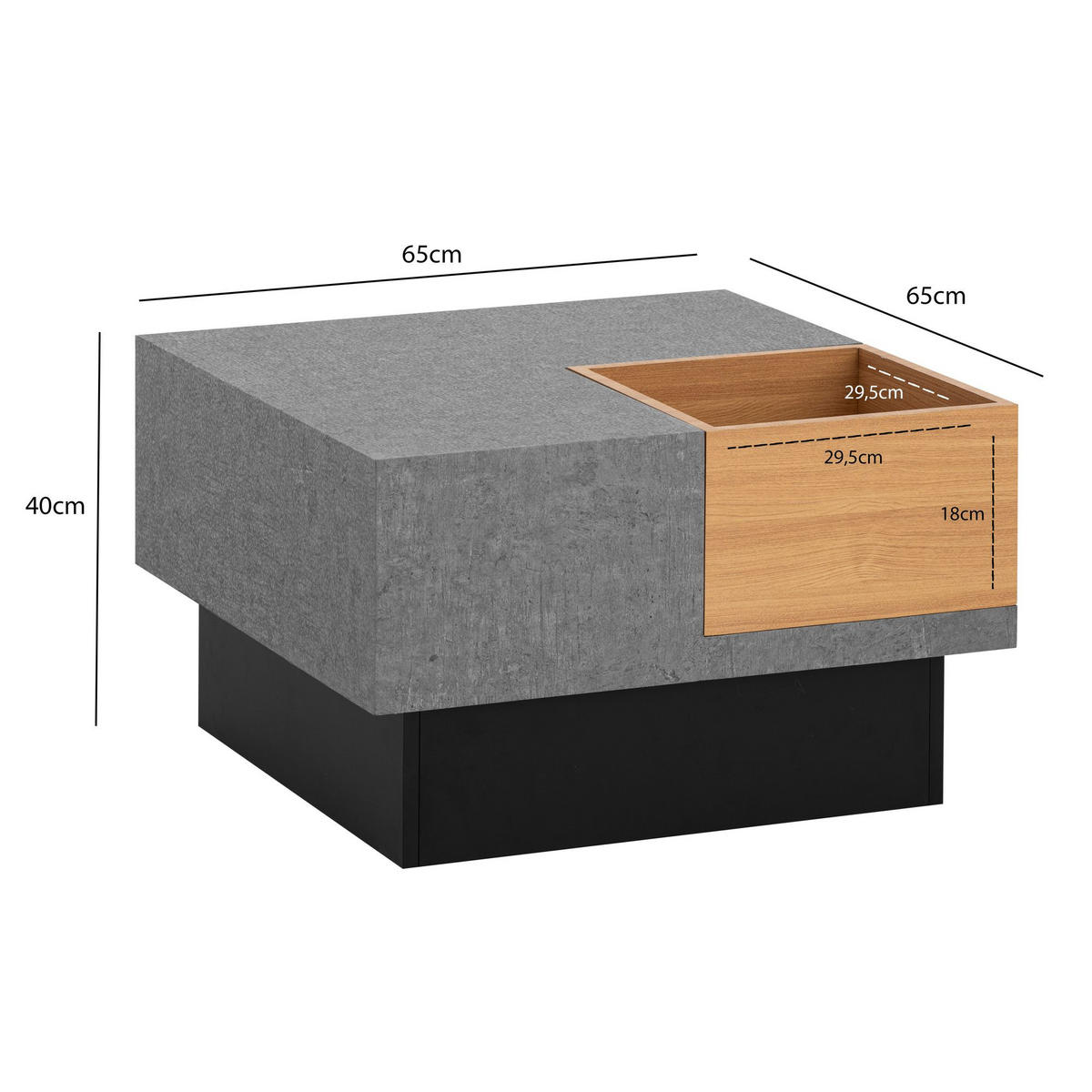 COUCHTISCH in Grau mit Beton-Optik, integriertem Stauraum, 65x65x40 cm - Schwarz/Grau, Holzwerkstoff (65/65/40cm) - KADIMA DESIGN