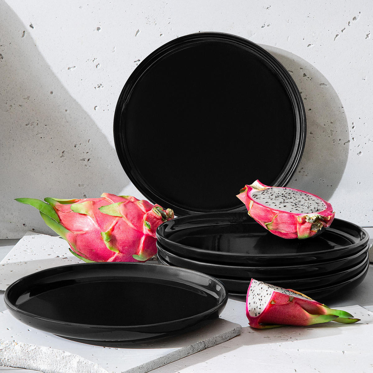 TELLER-SET VICTO 6-tlg Dessertteller - Schwarz Hochglanz, Keramik (20/2/20cm) - KONSIMO®