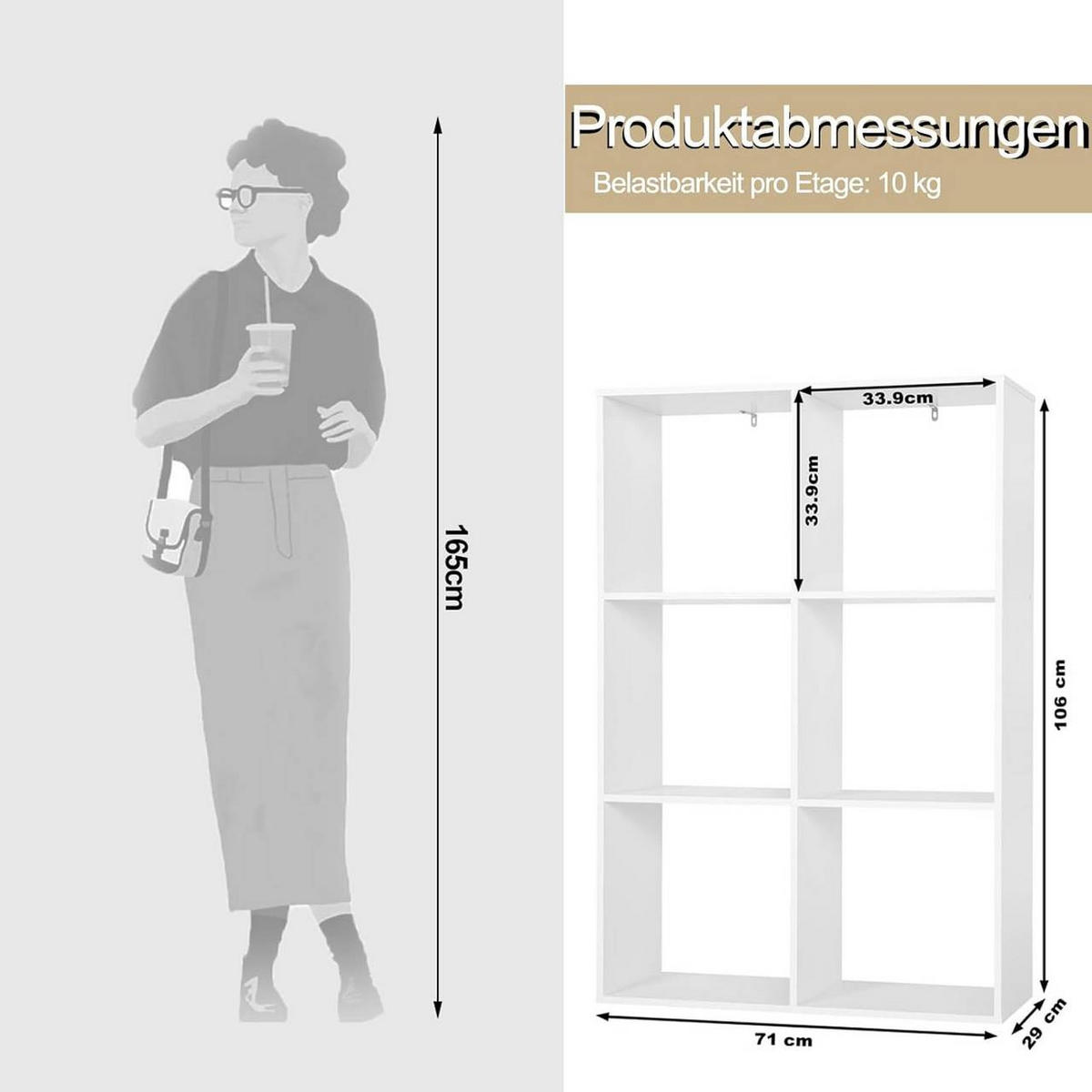 BÜCHERREGAL mit 3 Ebenen 6 Fächern, Holzwerkstoff, Weiß - Weiß, Holzwerkstoff (74/106/29cm) - Woltu