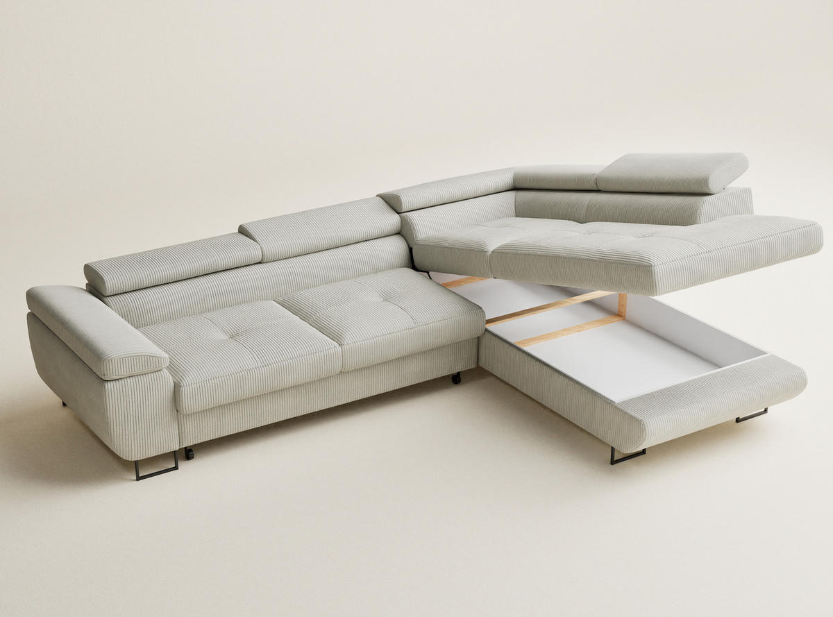ECKSOFA MIT SCHLAFFUNKTION Concord Creme Samtstoff - Creme/Schwarz, Holz/Holzwerkstoff (277/203cm) - Maison de Reve