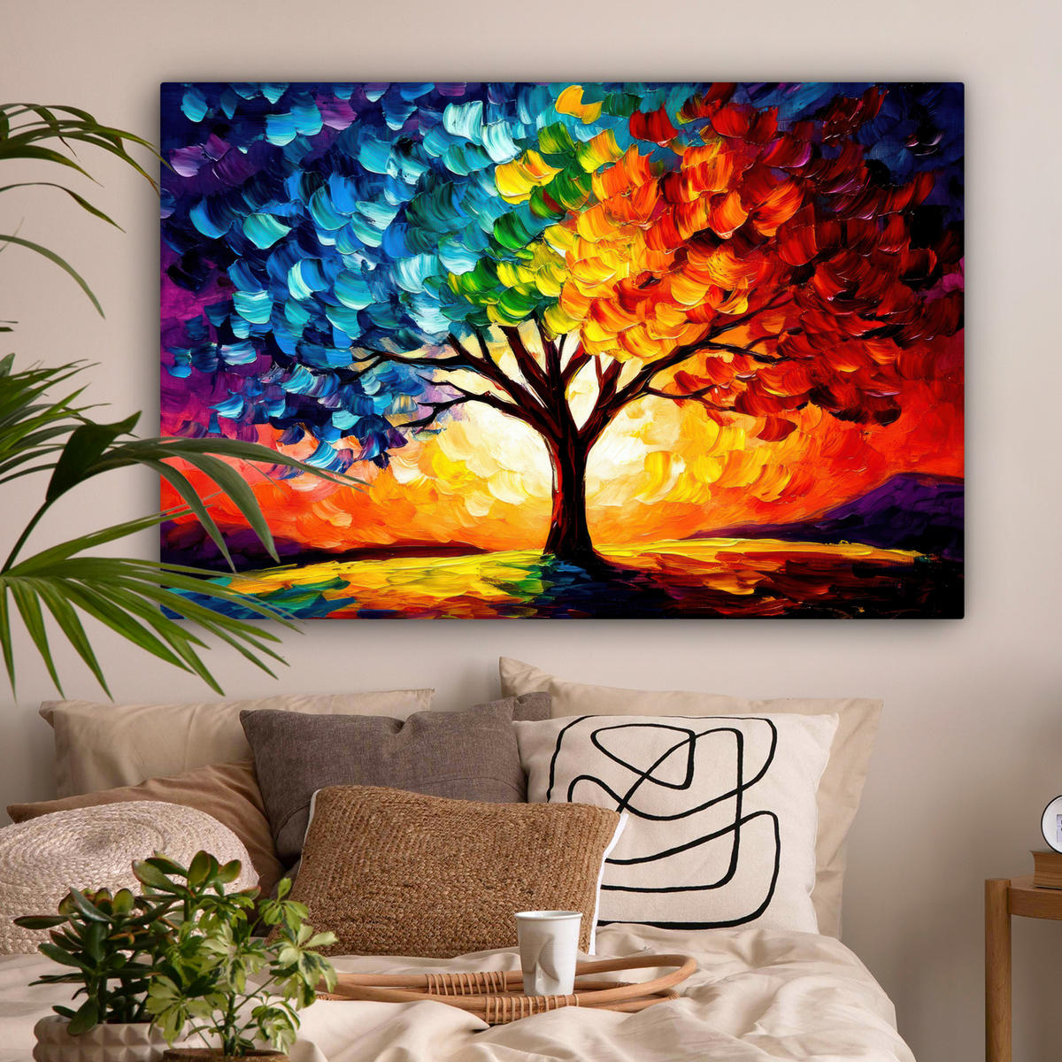 LEINWANDBILD - Baum - Kunst - Natur - Sonnenuntergang - 120x80 - Kunstdruck - Multicolor, Textil (120/80cm) - MuchoWow