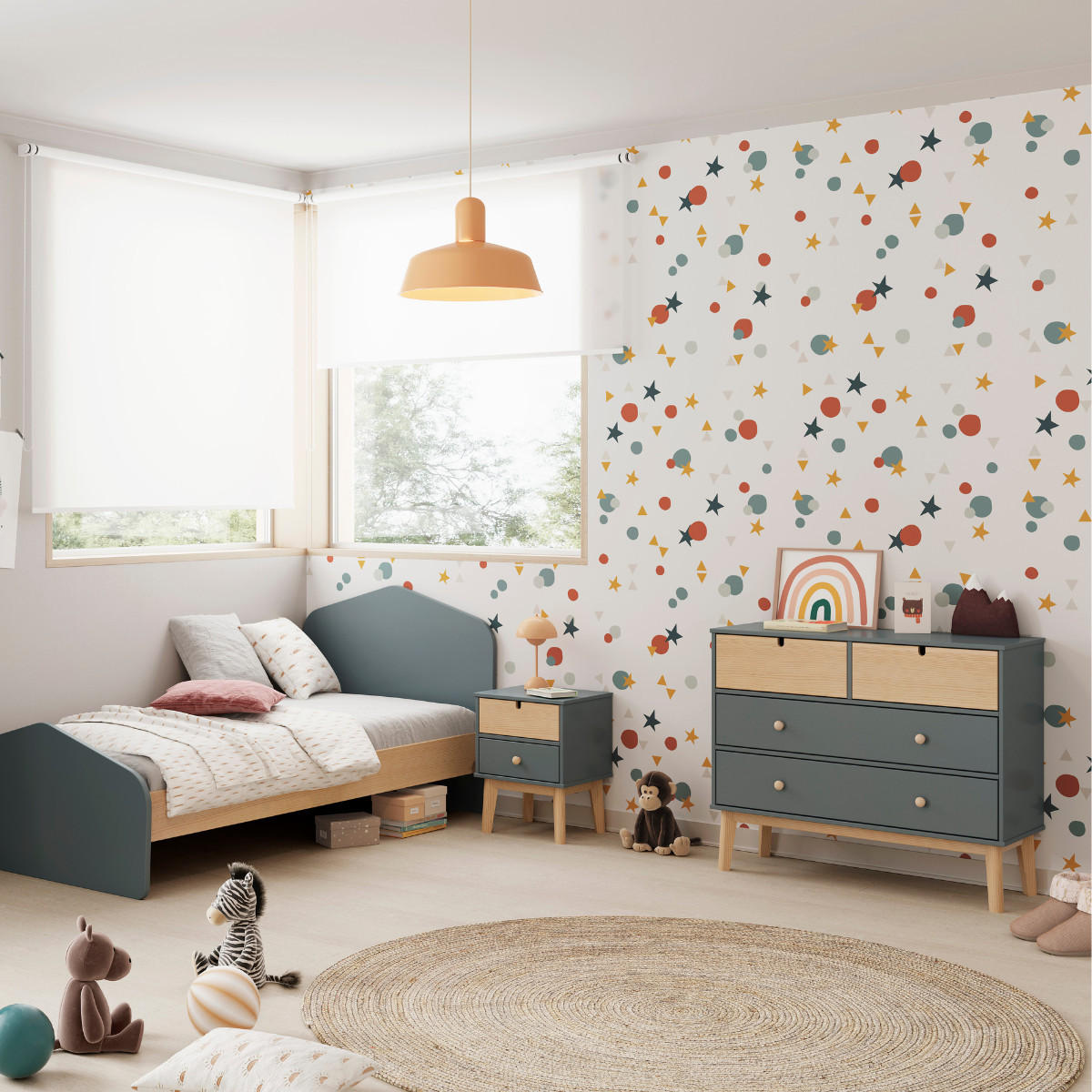 KOMMODE mit 2 kleinen Schubladen und 2 großen Schubladen, L100 cm 40/100/81 cm - Grün, Holz (40/81/100cm) - Calicosy