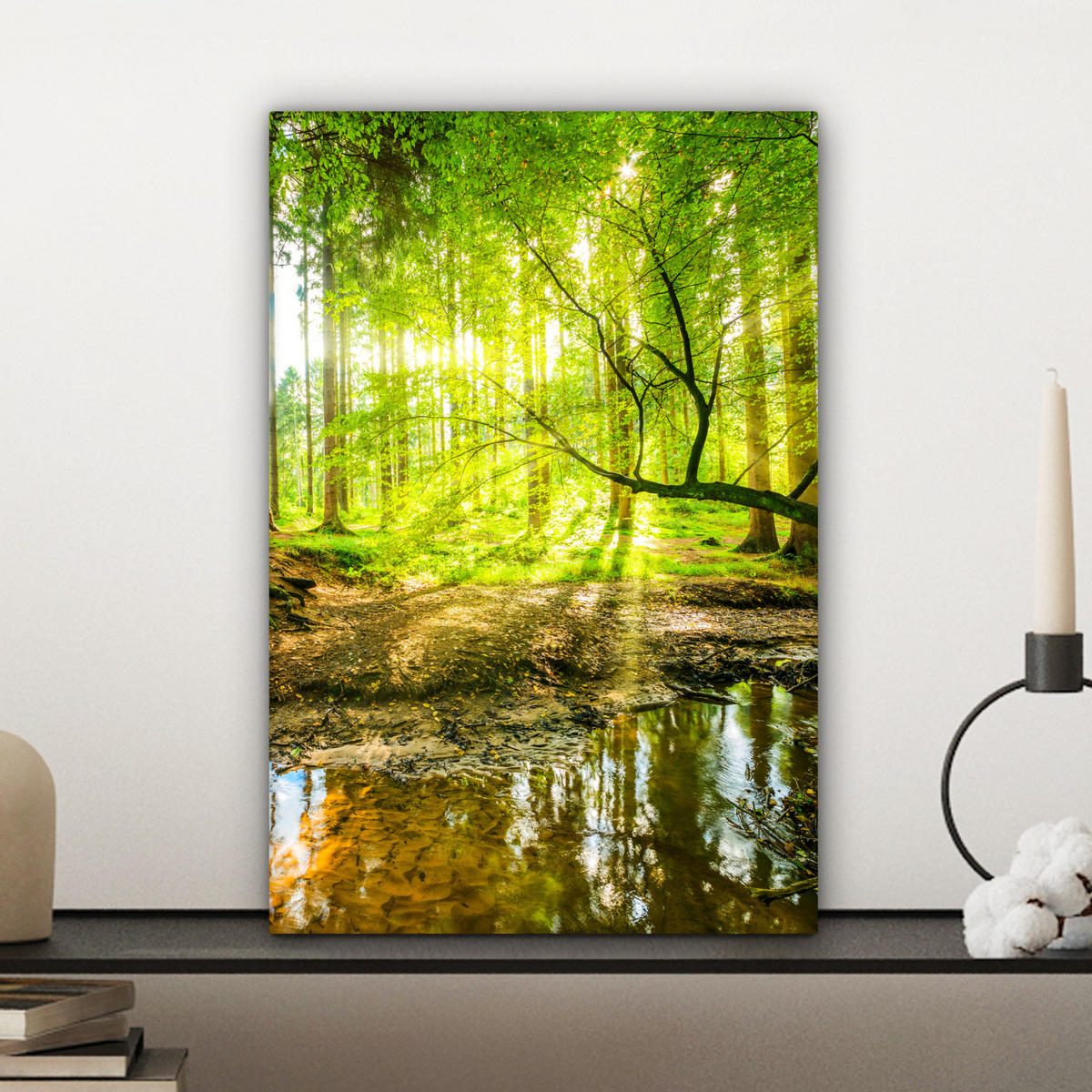 LEINWANDBILD Wald - Landschaft - Wasser - Bäume - Sonne - Grün - Natur 20x30 cm - Grün, Textil (20/30cm) - MuchoWow