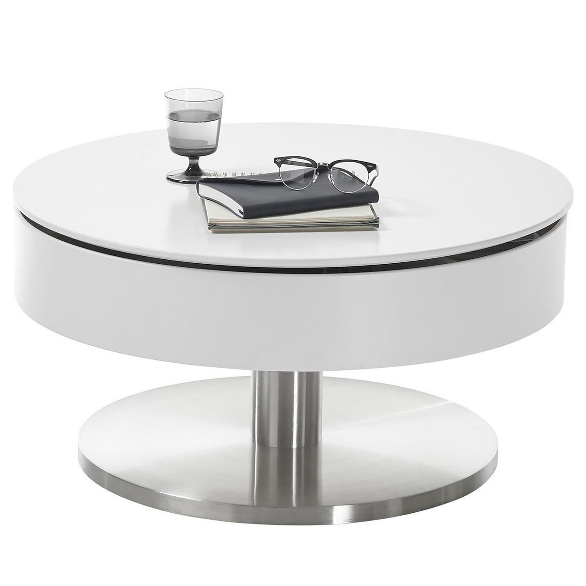 COUCHTISCH mit Stauraum - Weiß / Silber - Weiß, Holzwerkstoff/Metall (79/79/40cm) - home24