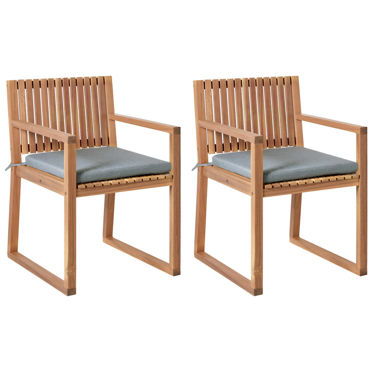 GARTENSTUHL 2er-Set Hellbraun/Grau Sassari Premium - Hellbraun/Grau, Holz (54/80/59cm) - Beliani