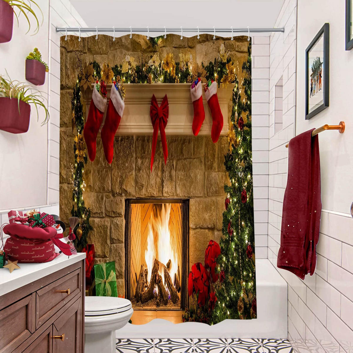 DUSCHVORHANG Weihnachten Rot Stoff Muster dekorativ Badezimmer 72 cm - Multicolor, Textil (180/180cm) - MCBOSON