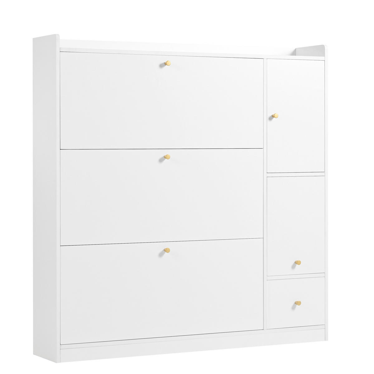SCHUHSCHRANK mit Klappen 119/24/122 cm in Weiß mit Sitzbank und Schublade - Weiß, Holzwerkstoff (119/122/24cm) - BEAOK