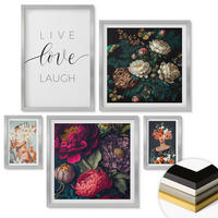 WANDBILDER 5er Set - 50x50 cm & 20x30 cm & 40x60 cm Silberner Rahmen - Blumenporträts, Sträuße, Blätter - Silberfarben, Kunststoff (40/60cm) - ArtPrintCave