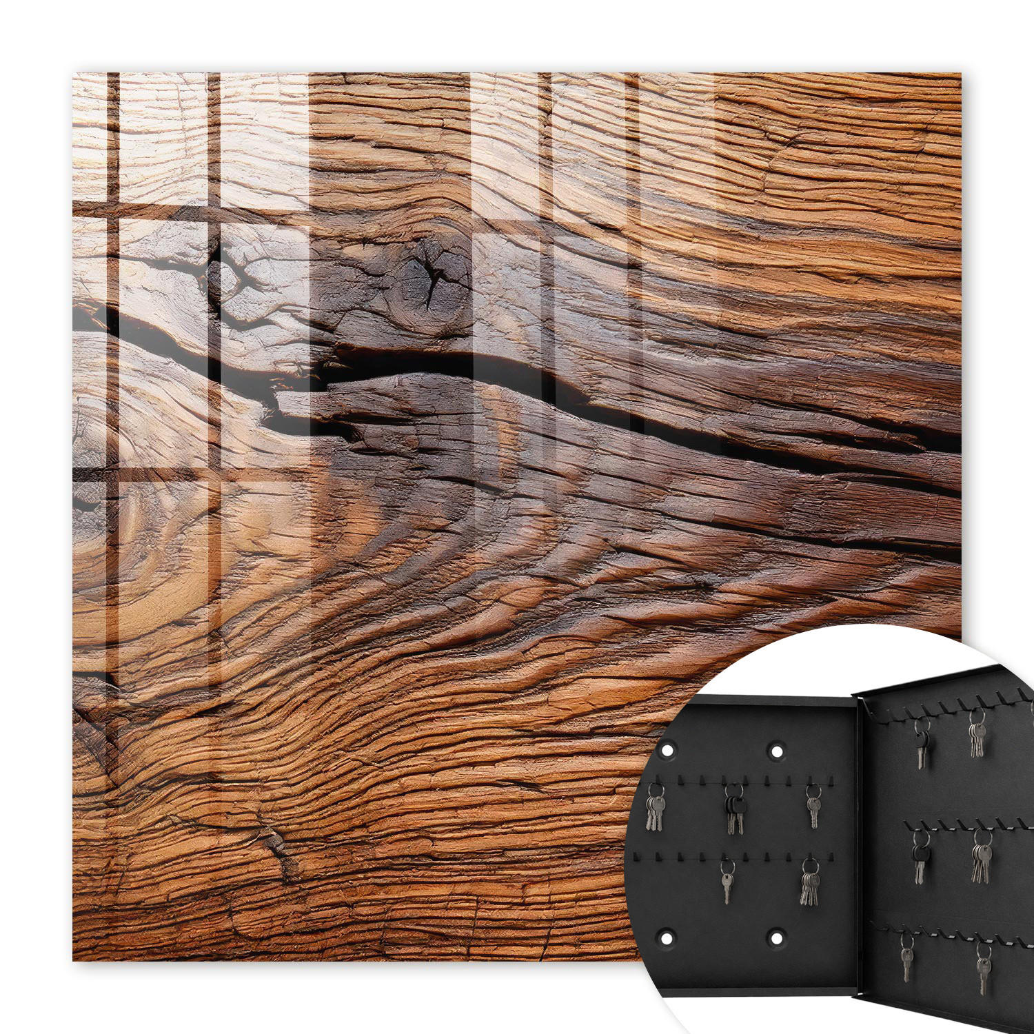 SCHLÜSSELBOX Schwarz 30x30 cm- Türöffnung nach rechts - Holzstruktur - Braun, Metall (30/30/5cm) - TULUP
