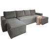WOHNLANDSCHAFT ASPRA Grau Kordstoff mit Schlaffunktion - Grau, Holz (295/85/140cm) - MASSENO