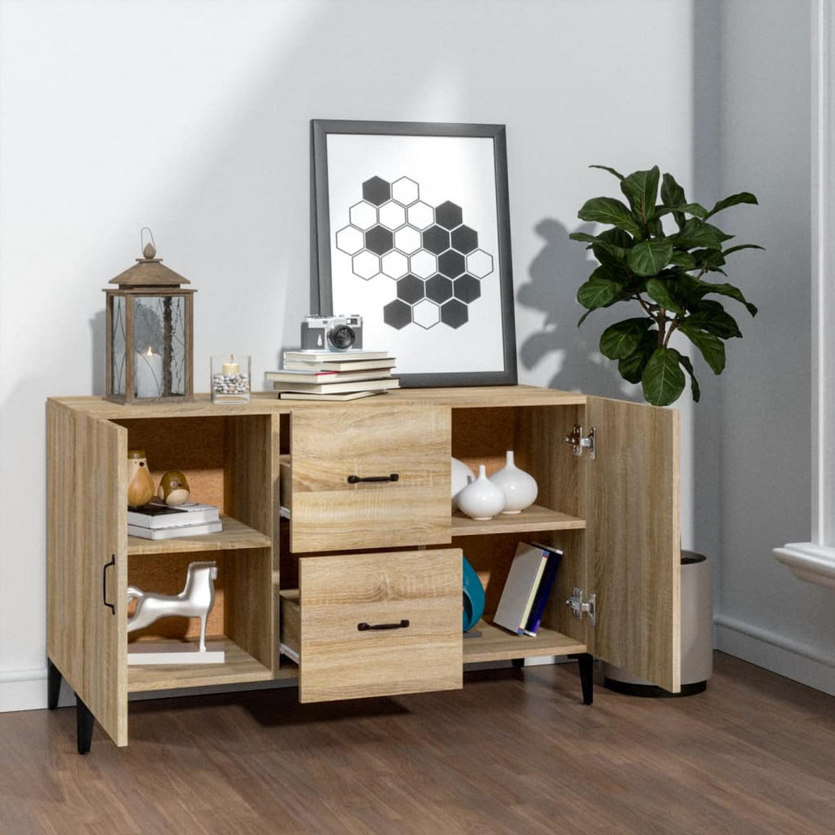 SIDEBOARD mit 2 Schubladen, 2 Türen 100/36/60 cm aus Holzwerkstoff Sonoma-Eiche Dekor - Sonoma Eiche, Holz (100/60/36cm) - vidaXL