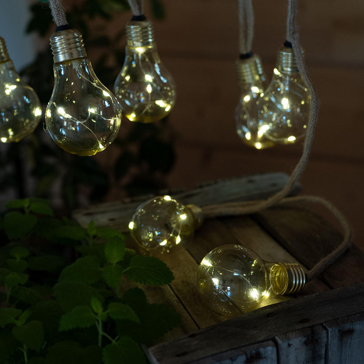 LED AUSSENLEUCHTE Solar Lichterkette Braun Hanfseil - Braun, Kunststoff (570/6/10.6cm) - Globo Lighting