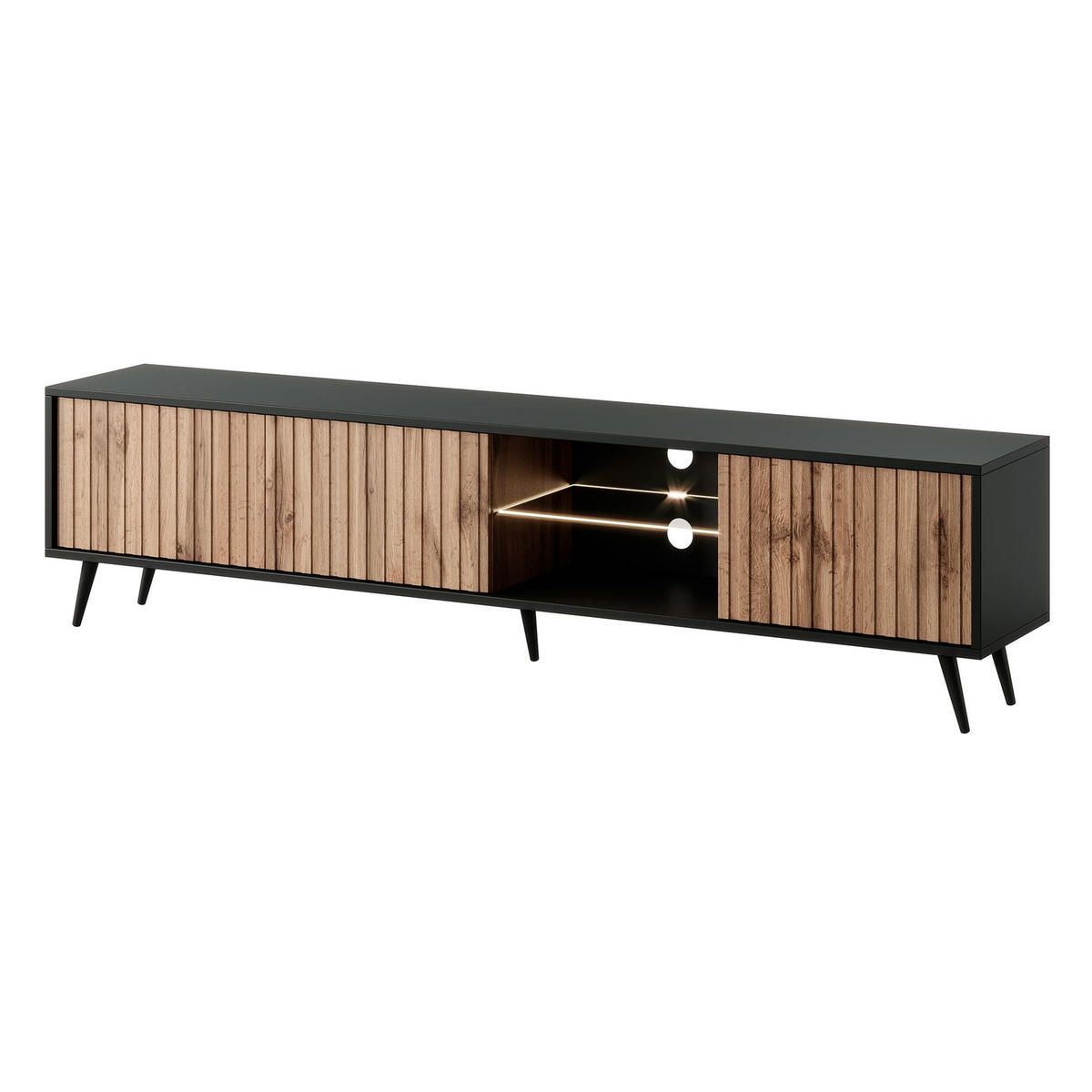 TV-LOWBOARD Bello Schwarz / Eiche 175 cm - Eichefarben/Schwarz, Holzwerkstoff/Metall (175/43.5/31.3cm) - Selsey