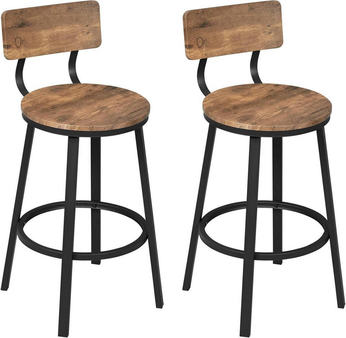 BARHOCKER 2er Set, Metallgestel, Vintagebraun - Dunkelbraun/Schwarz, Holzwerkstoff/Metall (51.5/89/51.5cm) - Woltu