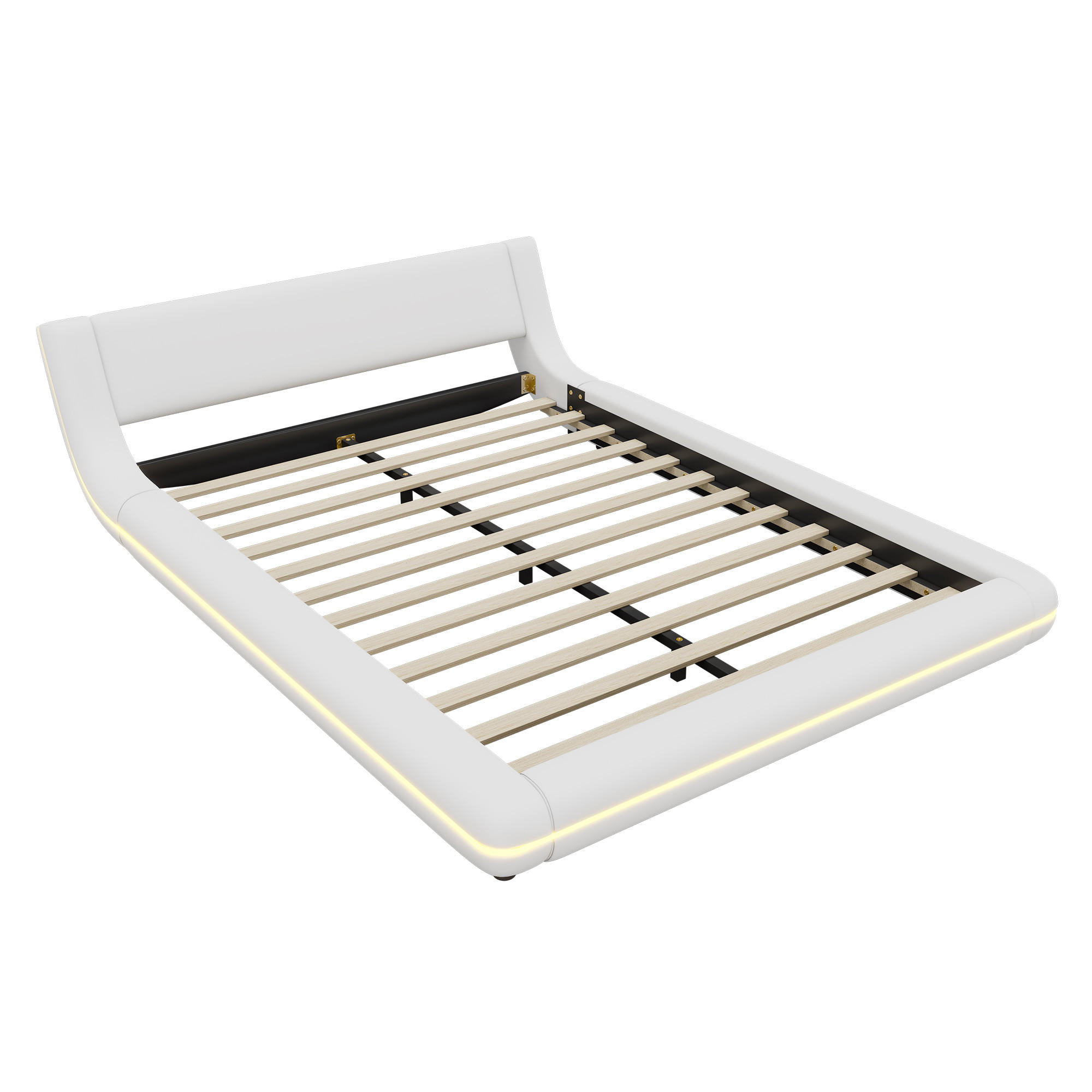 POLSTERBETT 140/200 cm DE-04601, mit LED-Umgebungslicht in Weiß - Weiß, Holzwerkstoff (140/200cm) - ComfortXL