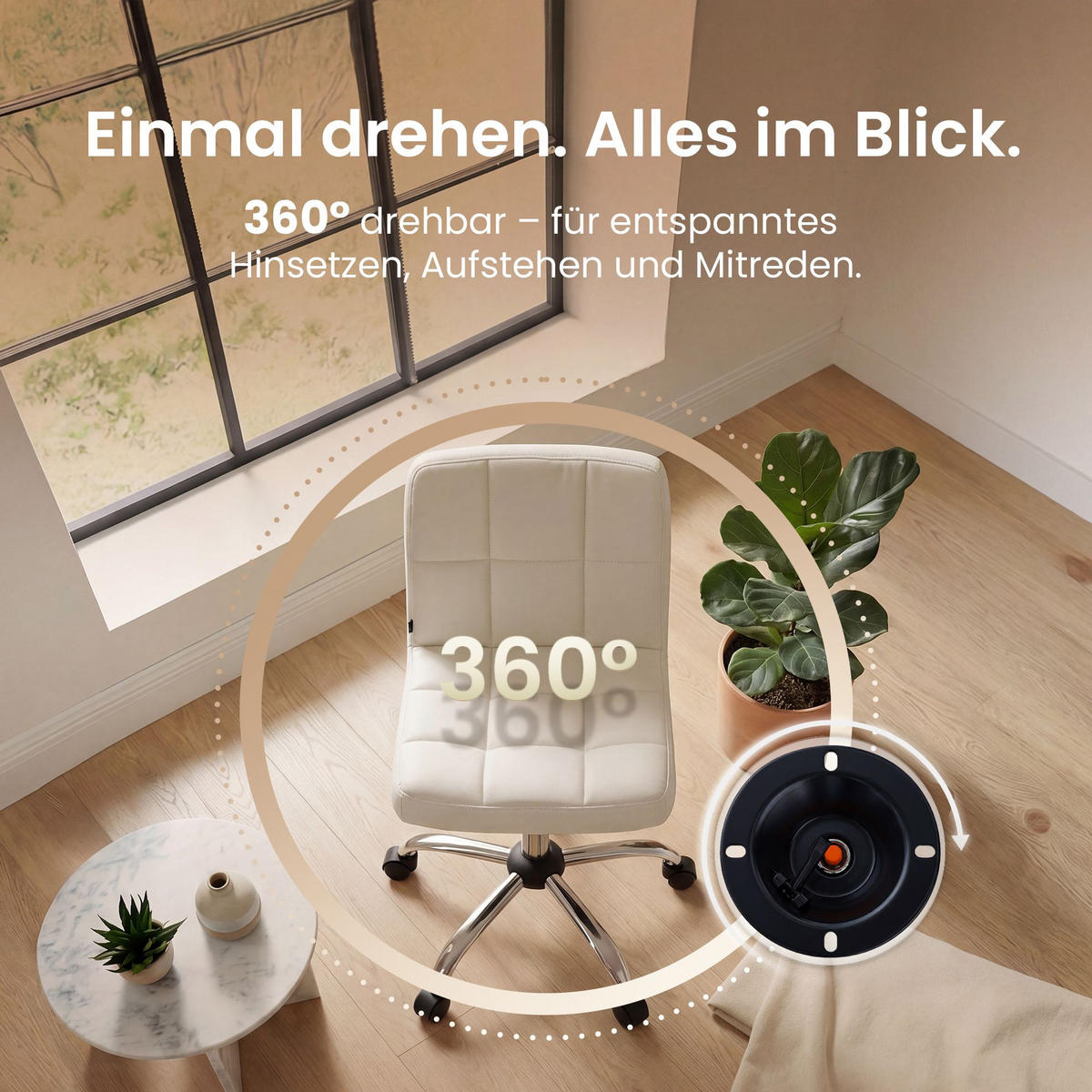 DREHSTUHL Lederlook weiß - Chromfarben/Weiß, Textil/Metall (53/76/51cm) - CLP