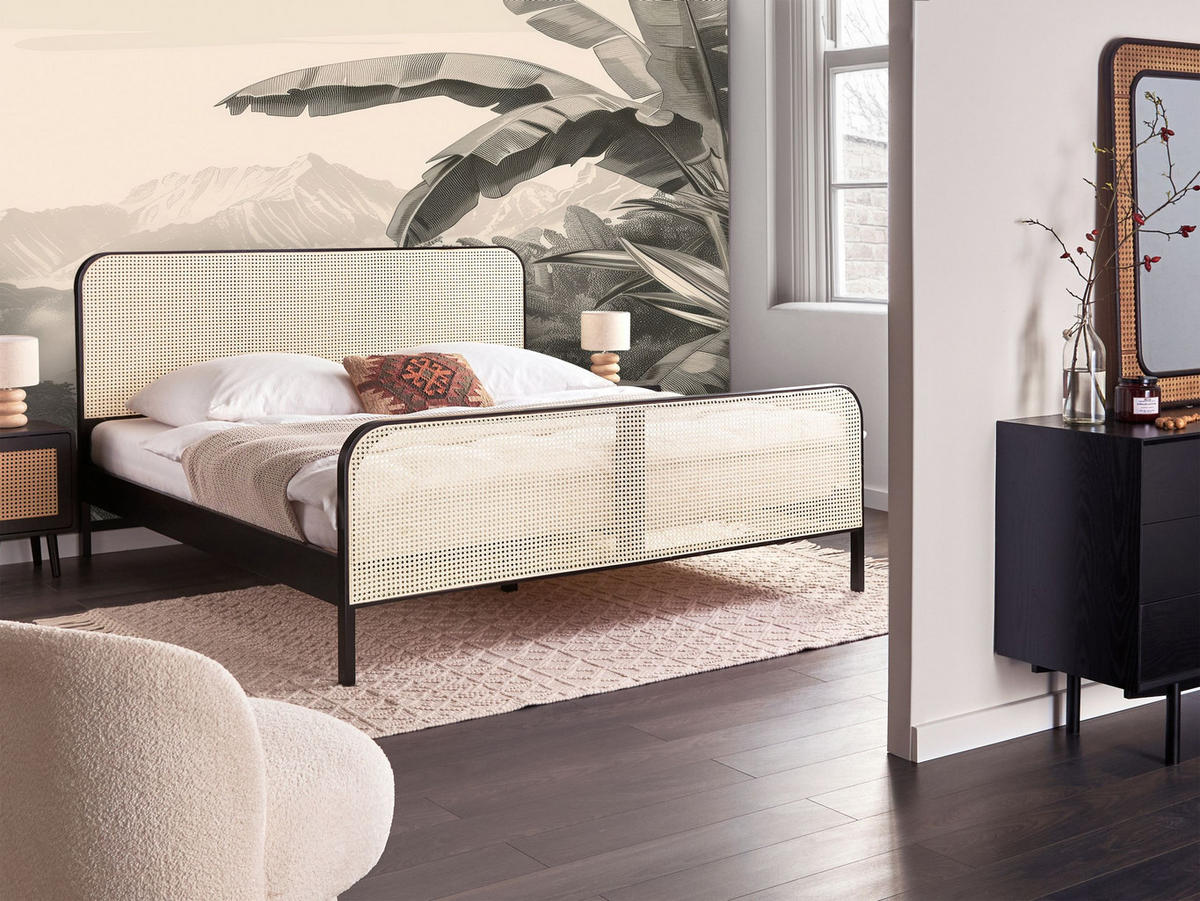 BETT mit Lattenrost 180/200 cm Hellbraun Gonfaron - Hellbraun/Schwarz, Holz (180/200cm) - Beliani