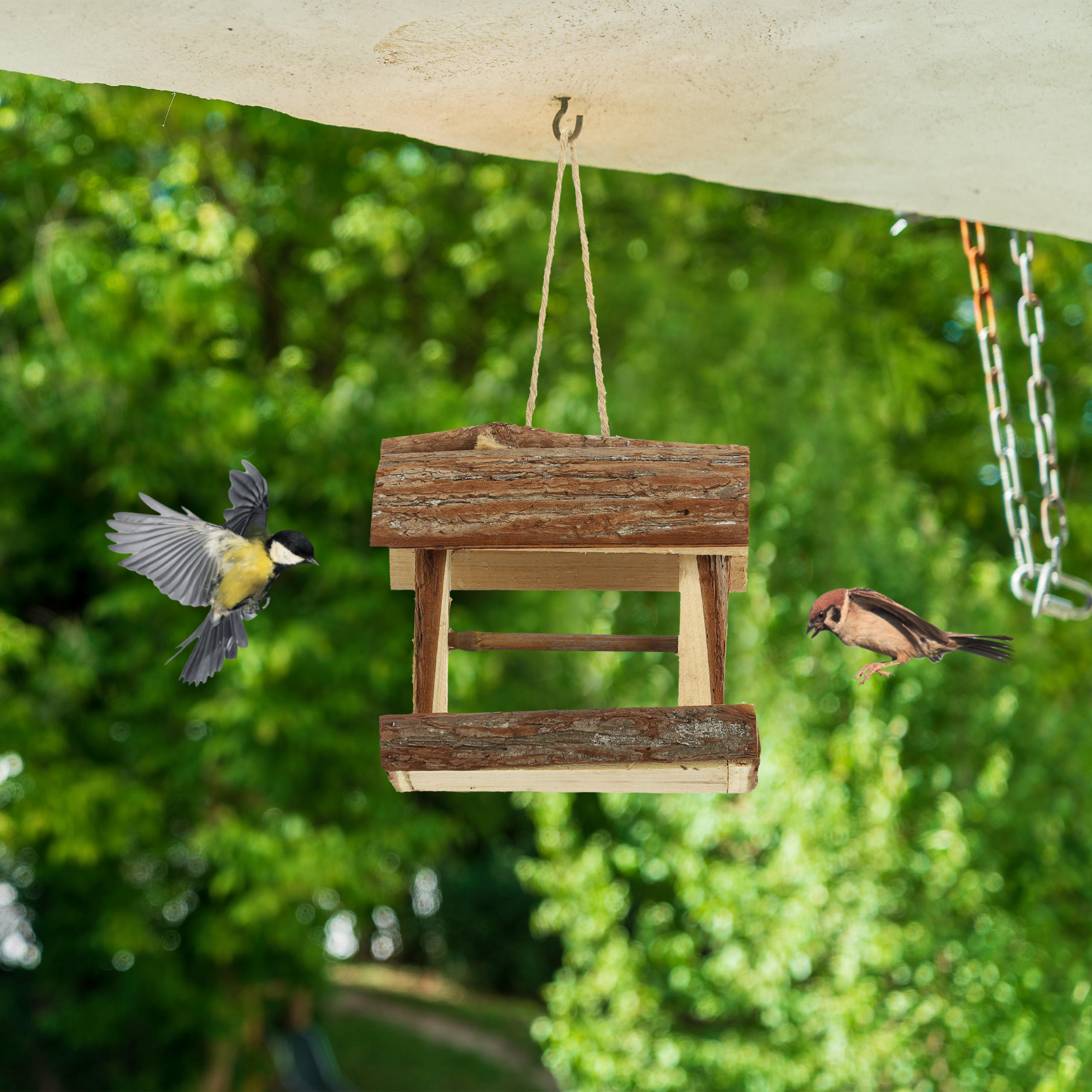 VOGELFUTTERHAUS - Braun, Holz (13.5/18/19.5cm) - Relaxdays