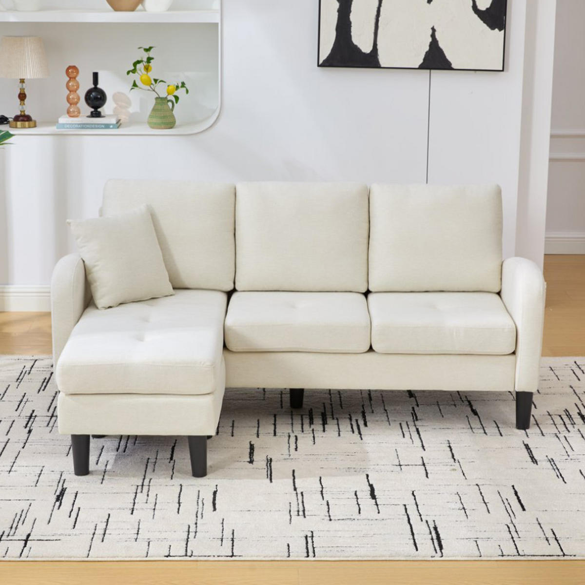 ECKSOFA 166/118/77 cm Hellbeige mit Chaiselongue - Sandfarben, Textil (166/118cm) - Oxeza