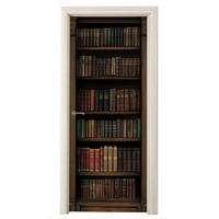 TÜRAUFKLEBER Bücherregal - Vintage - Braun 85x215 cm - Türtapete - Nussbaumfarben, Kunststoff (85/0.1cm) - MuchoWow