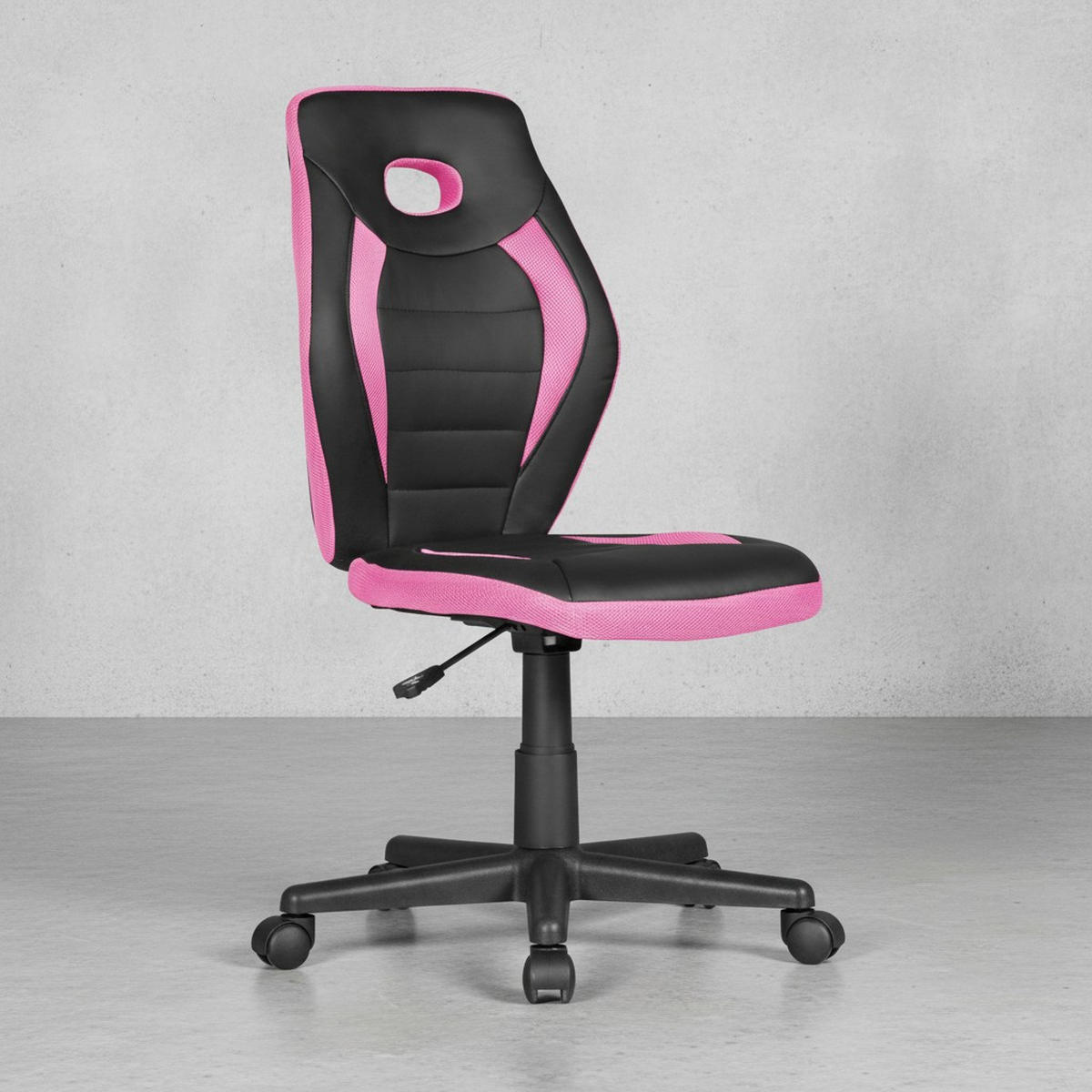 JUGENDDREHSTUHL Hohe Rückenlehne Schulterstütze Kunstleder Mesh, Rosa 63x63x103 cm - Schwarz/Rosa, Kunststoff/Textil (63/103/63cm) - KADIMA DESIGN