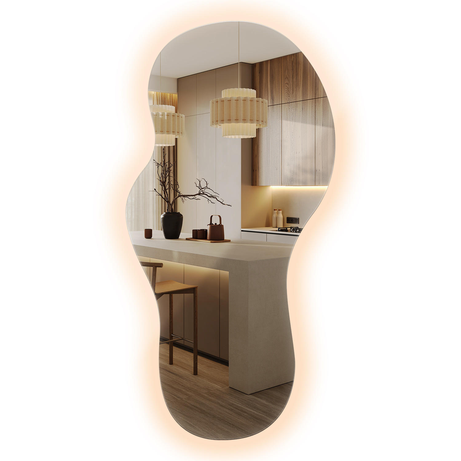LED NÁSTĚNNÉ ZRCADLO 40x80 cm asymetrické 3000K - žlutá, sklo (40/80/0.4cm) - TULUP