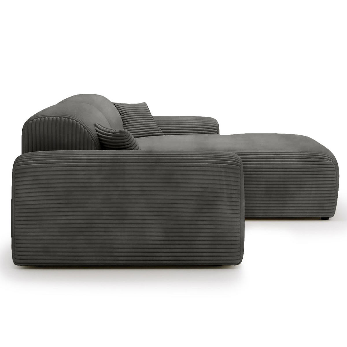 ECKSOFA mit Longchair - Cord - Schwarz/Grau, Kunststoff/Textil (284/178cm) - home24