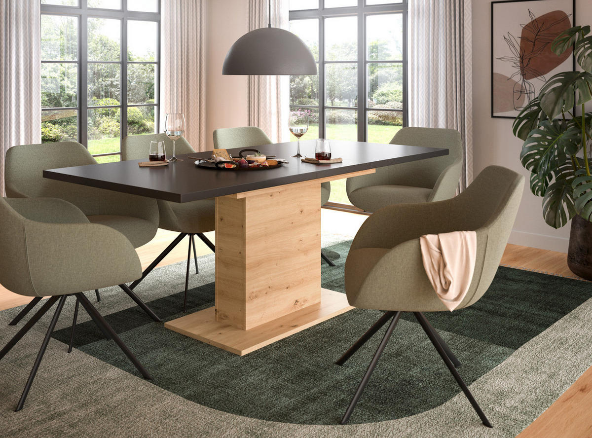 ESSTISCH grau, Eiche Artisan Küchentisch ausziehbar 150 - 190 cm - Eiche Artisan/Grau, Holzwerkstoff/Metall (150/90/76cm) - Inn.Furn