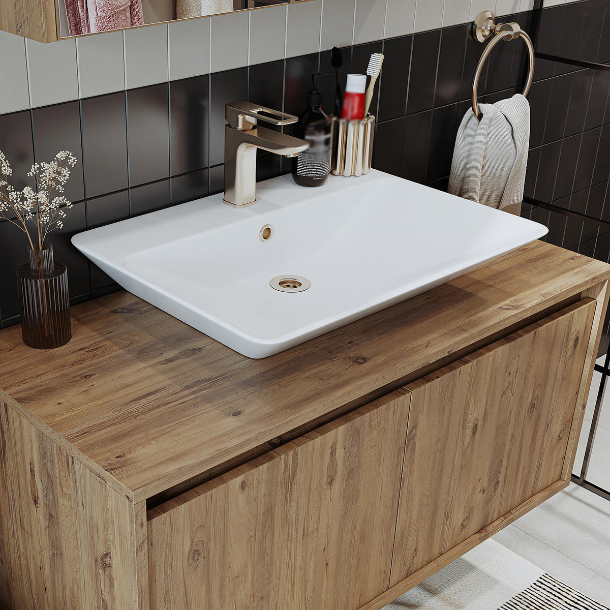 BADMÖBEL Set ATLANTIC-100 4-teilig - Eichefarben, Holzwerkstoff (100/150/45cm) - Roomart