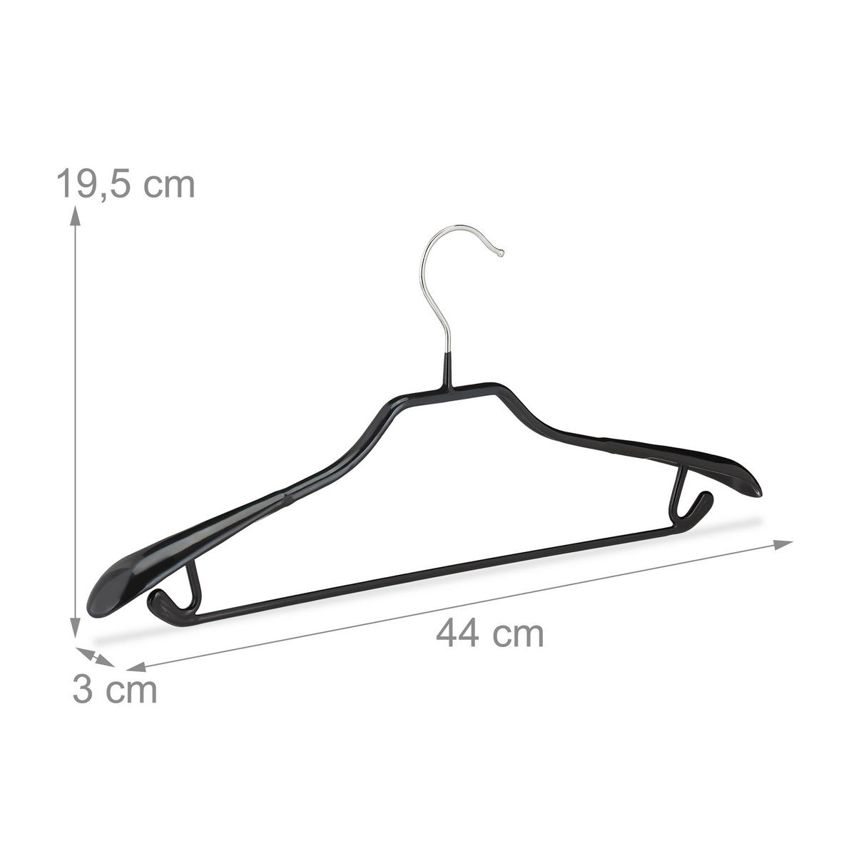 10XANZUGBÜGEL - Schwarz, Kunststoff/Metall (44/19.5/3cm) - Relaxdays