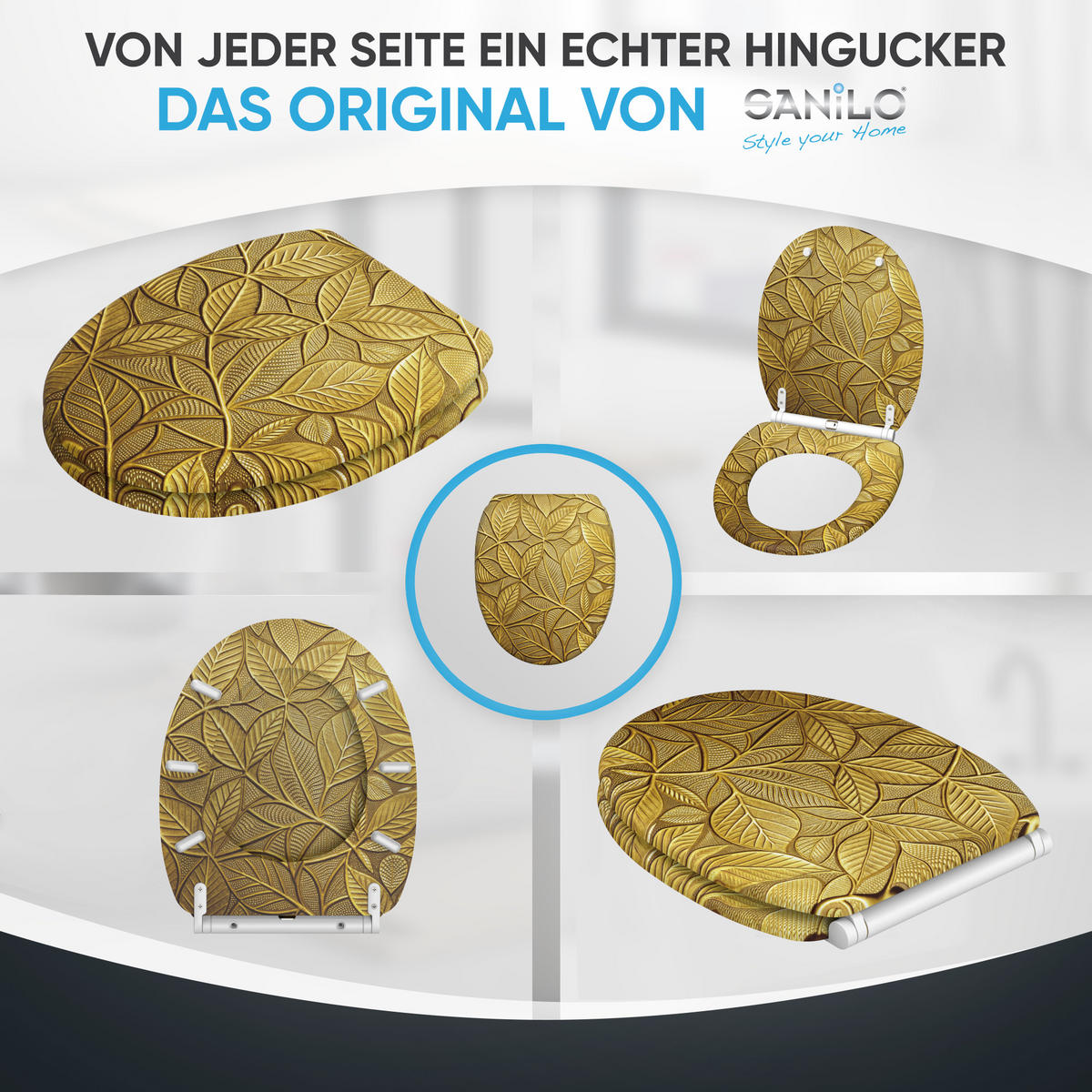 WC-SITZ mit Absenkautomatik & Top Fix Bractea - Goldfarben, Holzwerkstoff (37.7/5.5/48cm) - Sanilo