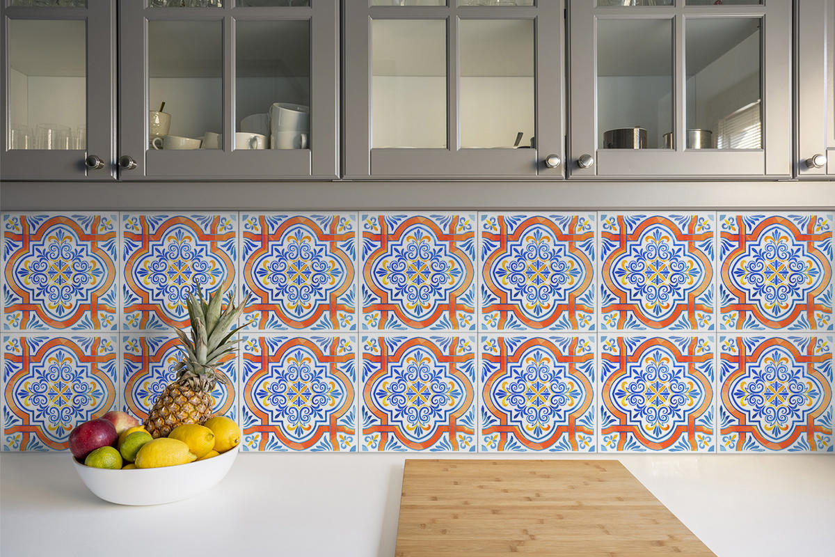 FLIESENAUFKLEBER 9 Stück 30x30 cm selbstklebend Grafiken im Azulejos-Stil - Multicolor, Textil (30/1.6/30cm) - TULUP