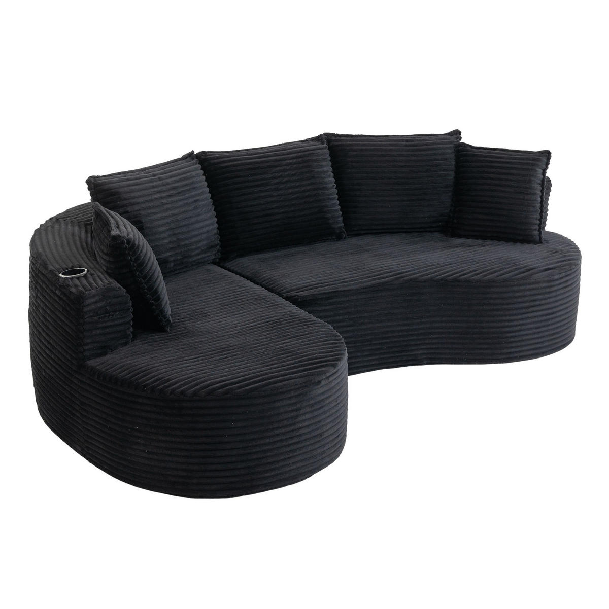 SOFA im Bogendesign 250 x 152 cm Corduroy Black - Schwarz, Textil (152/250cm) - Meubliv