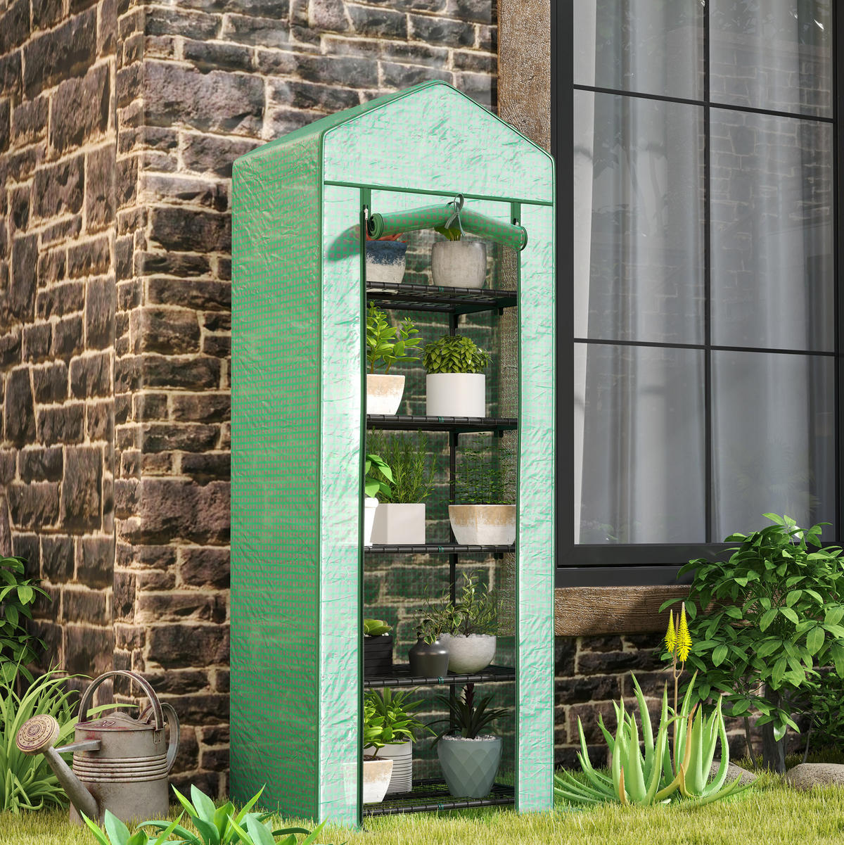 GEWÄCHSHAUS 69/193/49 cm Grün aus Kunststoff mit 5 Ebenen - Grün, Kunststoff (49/193/69cm) - OKMYHOME