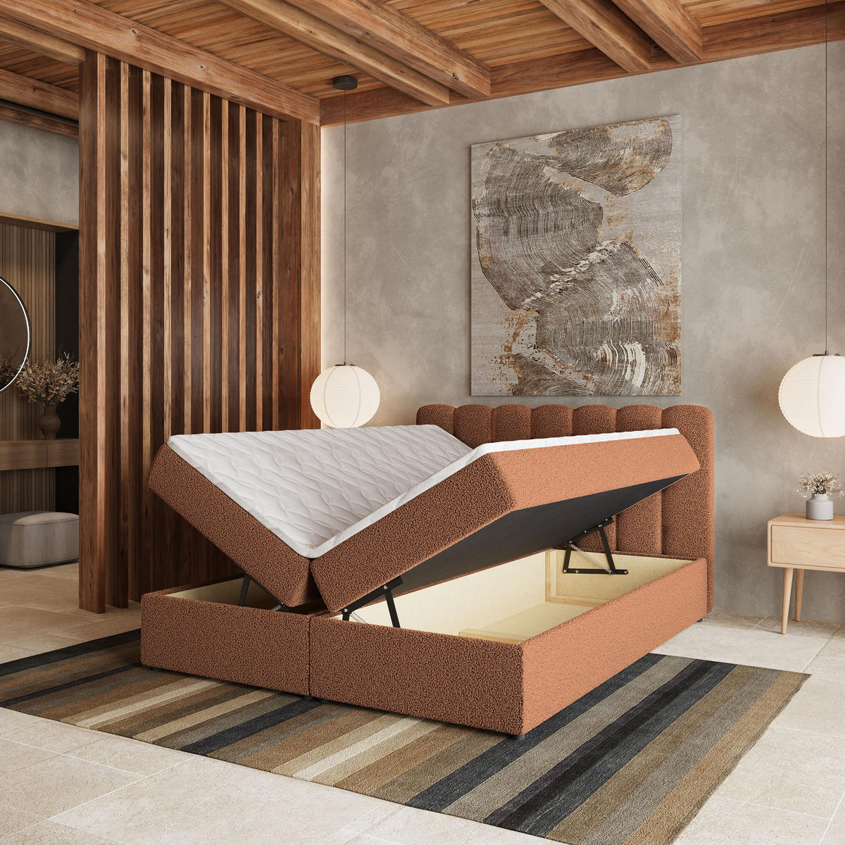 BOXBETT SOLIA 180x200 cm mit Matratze und Topper, H2+H3 - Kupferfarben - Kupferfarben, Holz (180/200cm) - MASSENO