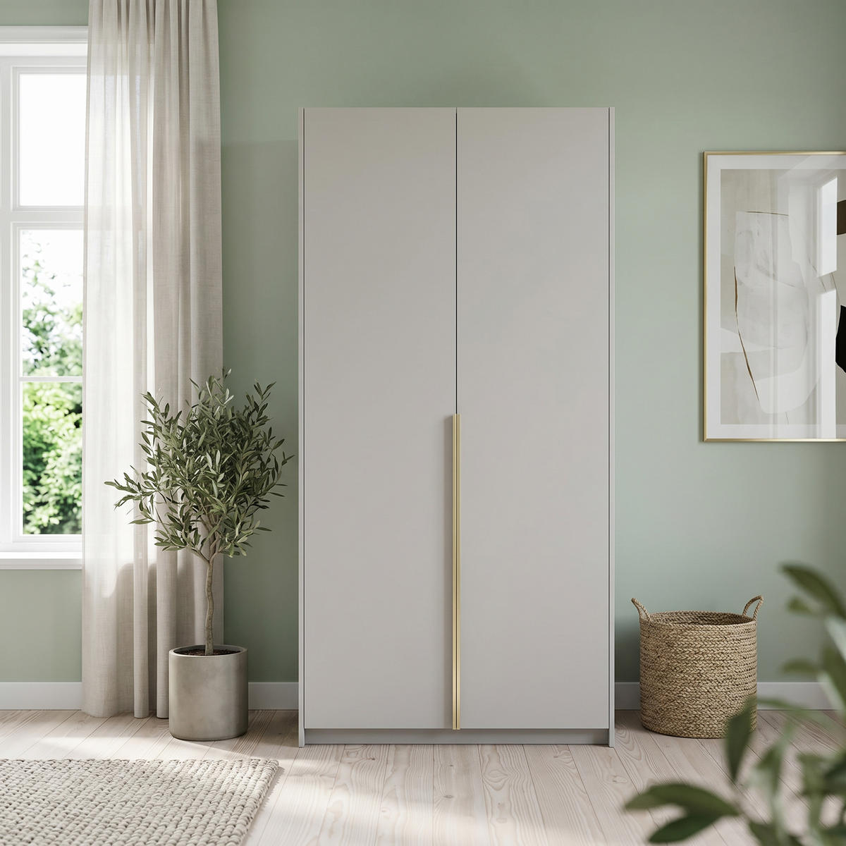 DREHTÜRENSCHRANK AMARA 100/204/58cm 2-türig Kaschmir - Kaschmir/Goldfarben, Holzwerkstoff (100/204/58cm) - MASSENO