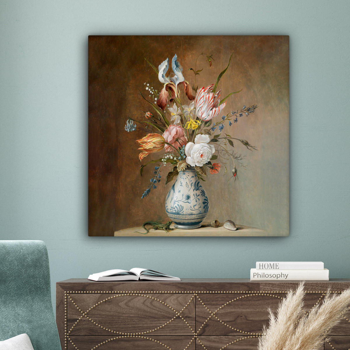 LEINWANDBILD Alte Meister - Blumen - Balthasar van der Ast 90x90 cm - Hellbraun, Textil (90/90cm) - MuchoWow