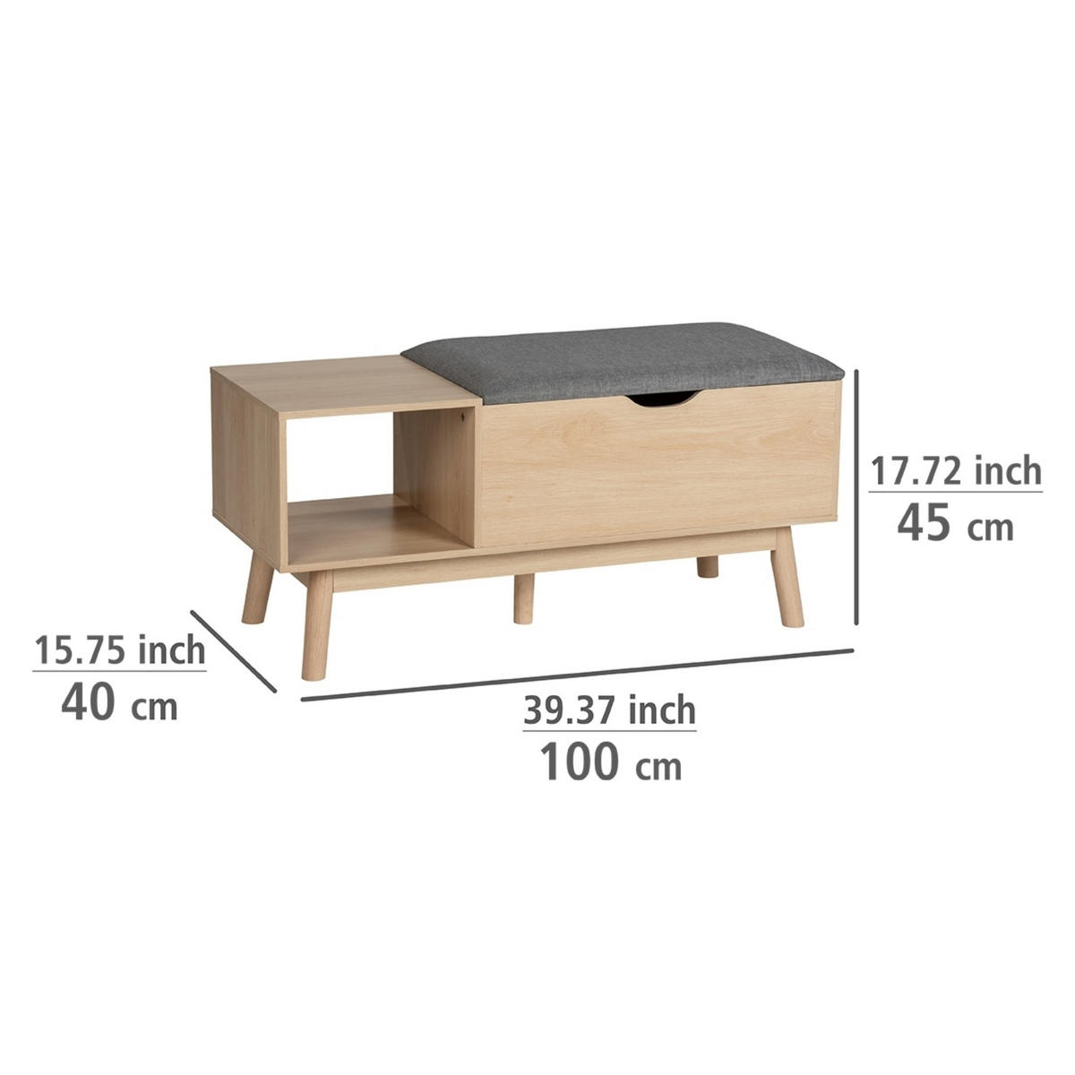 SCHUHREGAL Edda mit Sitzfläche und Stauraum - Braun, Holzwerkstoff (100/45/40cm)