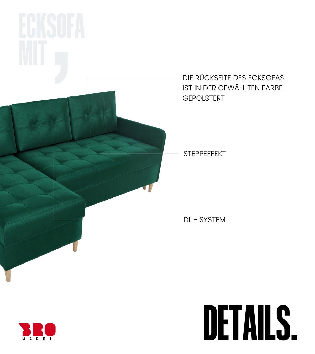 ECKSOFA Fado mit Schlaffunktion Grün Samtstoff - Grün, Textil (210/141cm) - Bromarkt