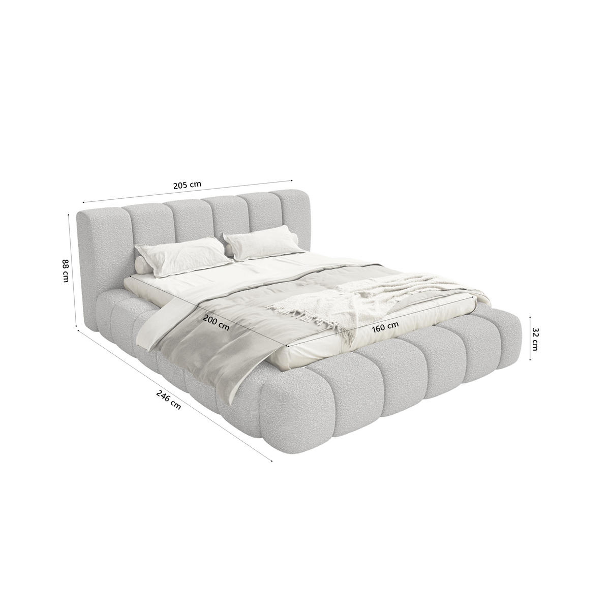 POLSTERBETT Goa 160x200 cm, Grau - Grau, Textil (160/200cm) - Fedve