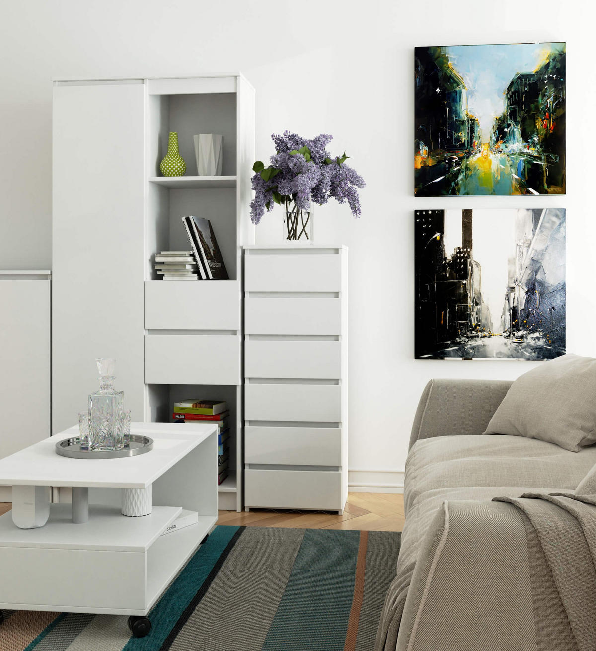 KOMMODE Weiß 40x35x109 cm - Weiß, Holzwerkstoff (40/109/35cm) - Akord