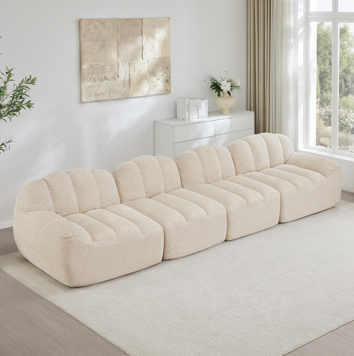 SOFA modular 4-Sitzer frameless Beige White - Beige, Kunststoff (104/79/366cm) - Meubliv