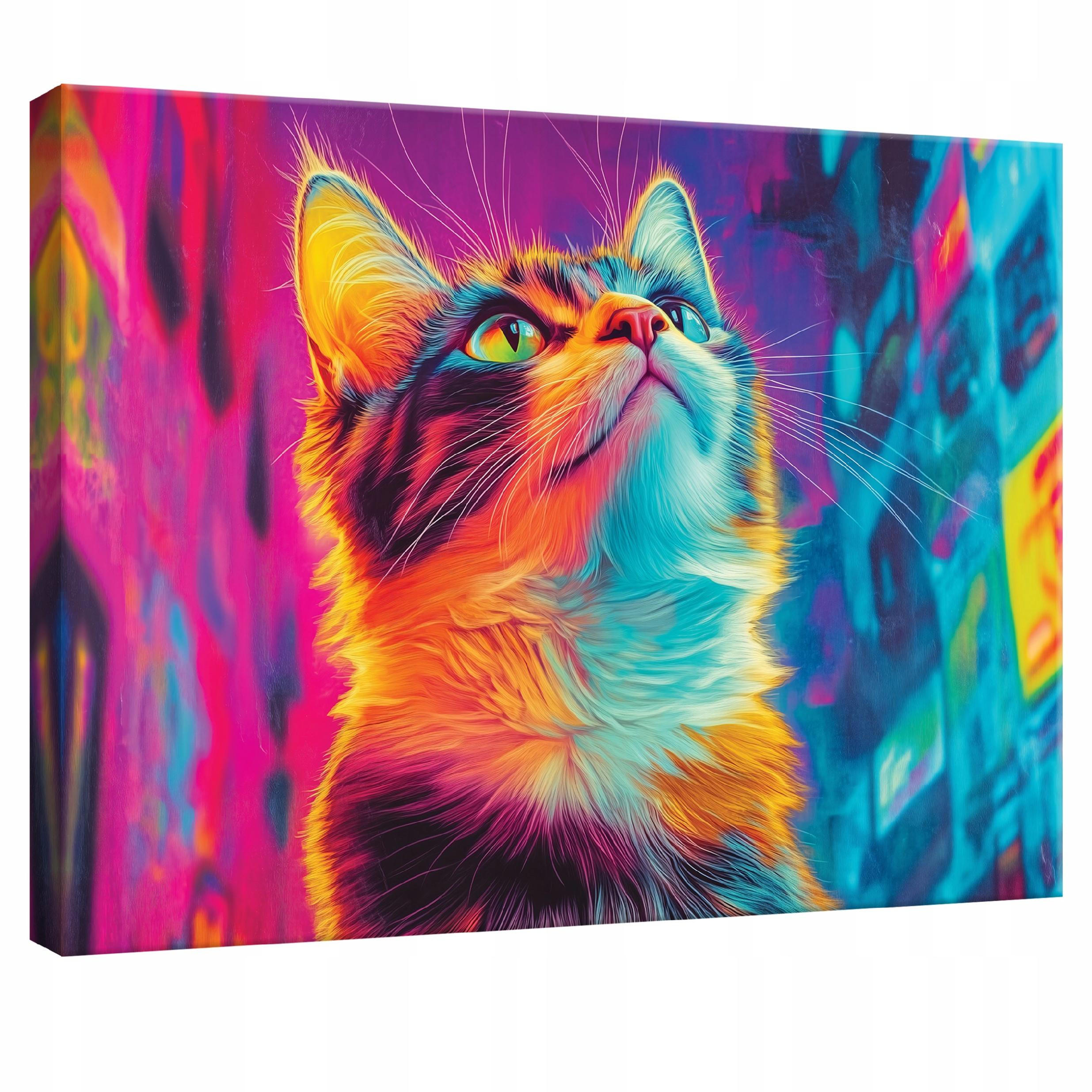 LEINWANDBILD Abstrakt Katze Pop Art Modern 100x70 - Multicolor, Holzwerkstoff (100/70cm) - Wallarena